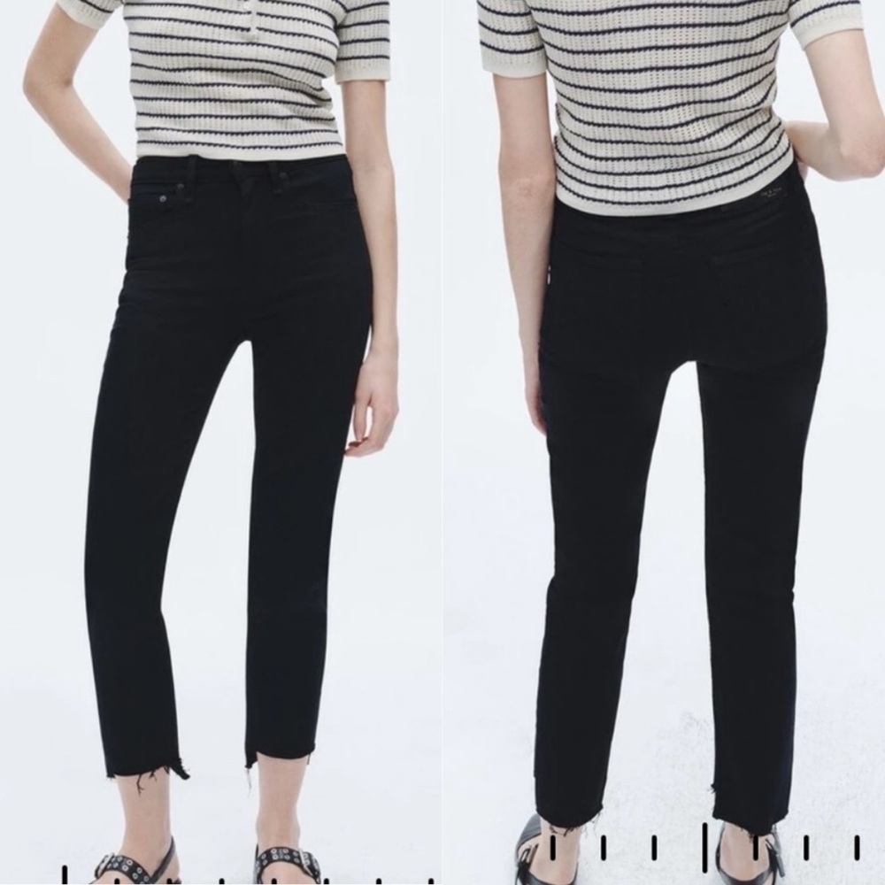 RAG & BONE Wren High Rise Slim Straight Raw Hem Black Distressed Jeans